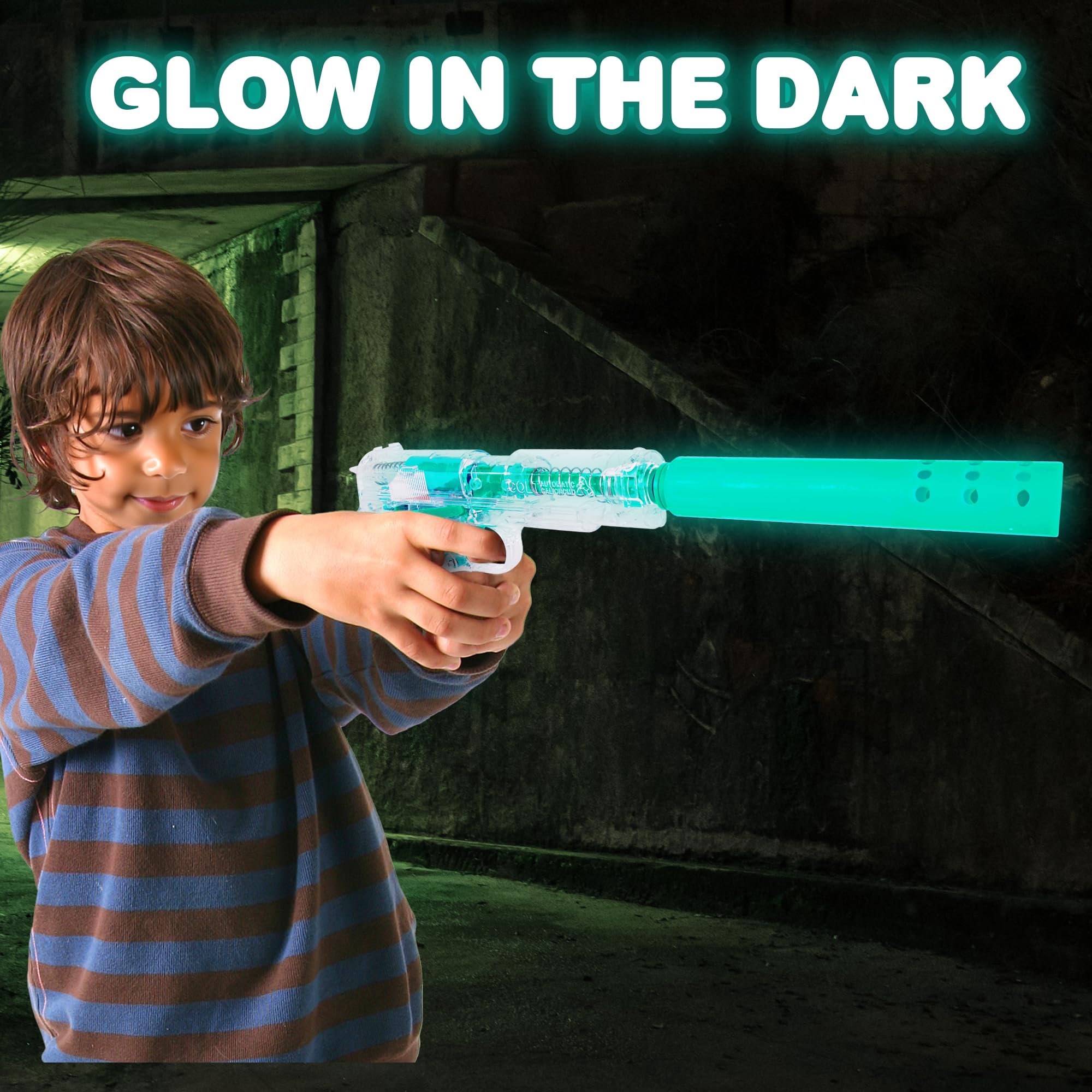 Glowing Toy Pistol with Ejecting Shells - 8.75" - Realistic Soft Bullet Pistol with Silencer, 10 Soft Bullets, Shells & Safety Glasses