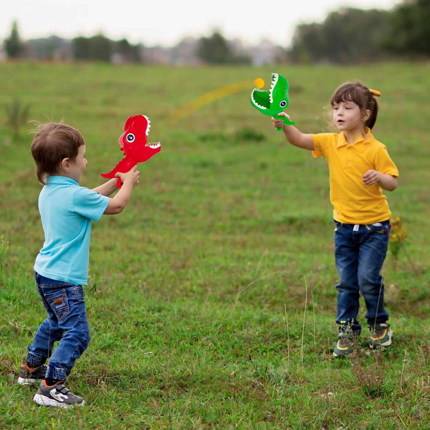 Dinosaur Pop and Catch Game - Dino Pop and Catch Toy with 2 Catch Cup Launchers and 6 Balls - Press Trigger to Pop Out The Ball