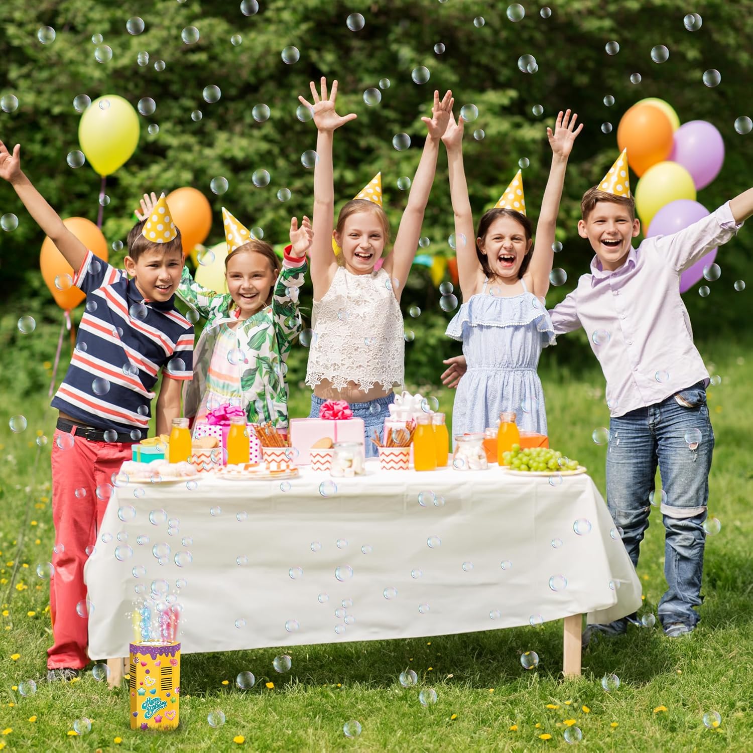 Happy Birthday Bubble Machine with Music - 9" Fake Birthday Cake Bubble Machine - Kids Bubble Blower Sings Happy Birthday - Firework Bubble Machine with LED's, Shower Bubbles, and Music