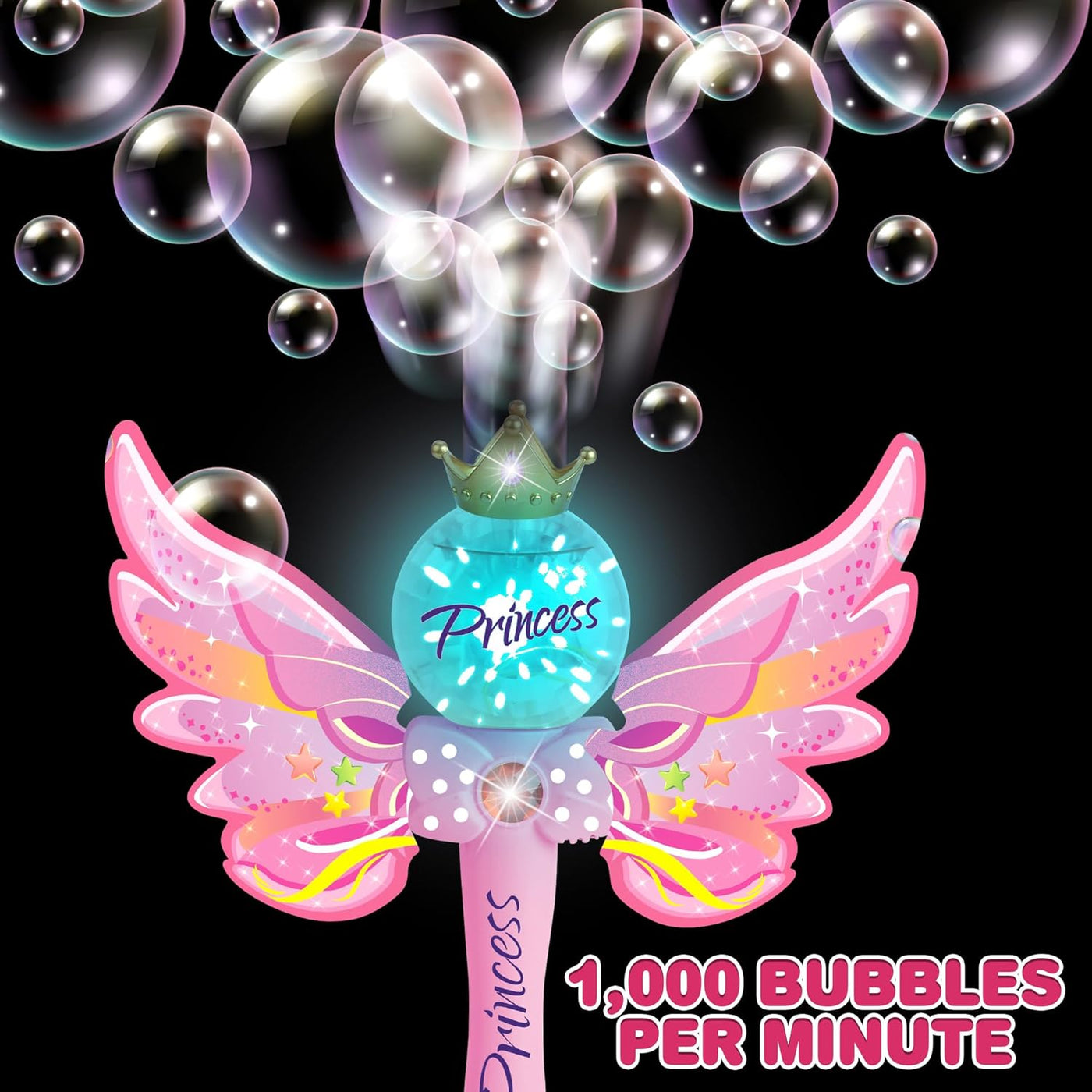 Light Up Magic Princess Bubble Blower Wand, 14" Illuminating Bubble Blower Wand with Thrilling LED & Sound Effect, Bubble Fluid Included, Great Gift Idea, Party Favor for Kids