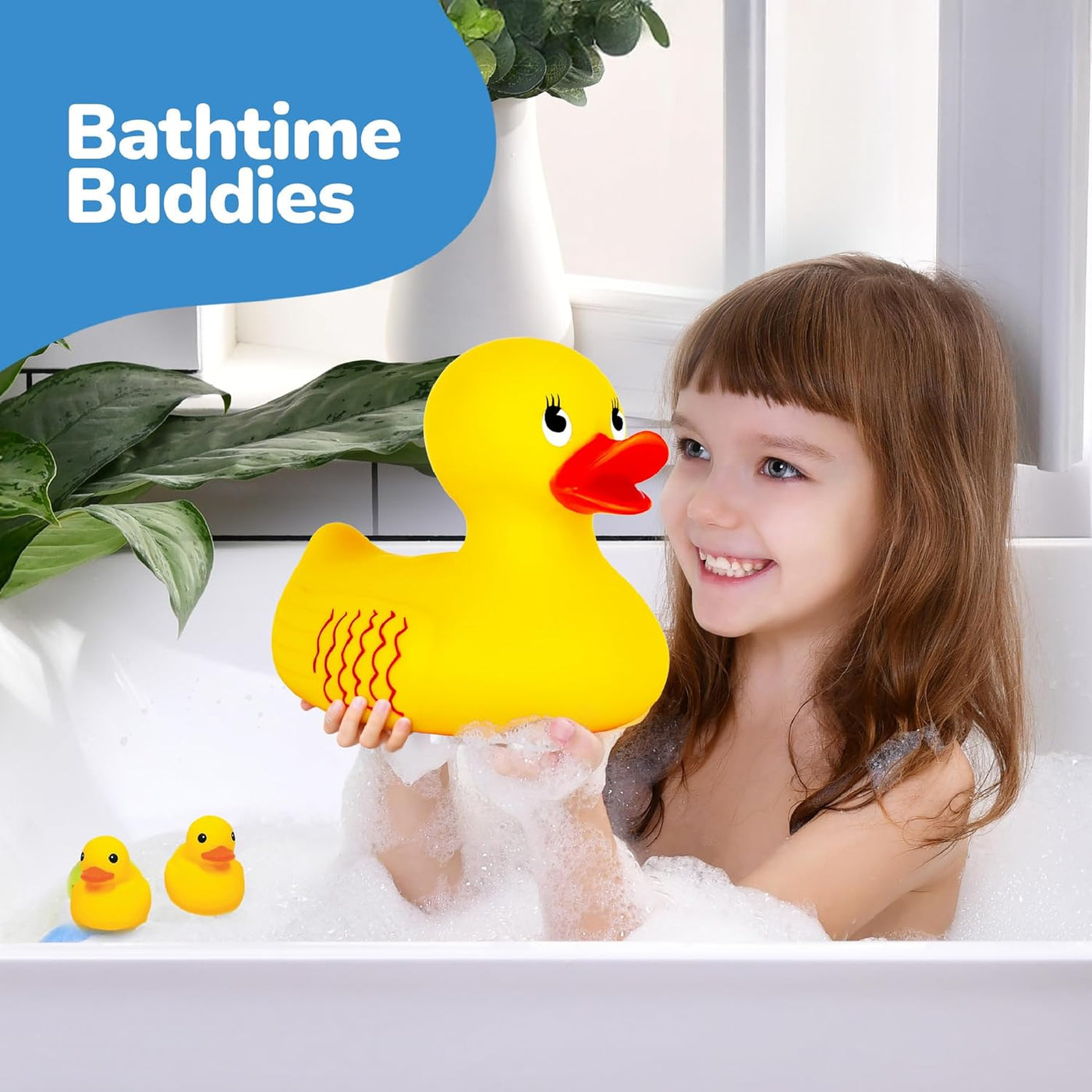 Jumbo Rubber Ducky Bath Toy - 10 Inch Giant Rubber Duck with 2 Mini Duckies - Classic Large Rubber Duck for Fun-Filled Baths - Bath Toys for Kids Ages 3 and Up