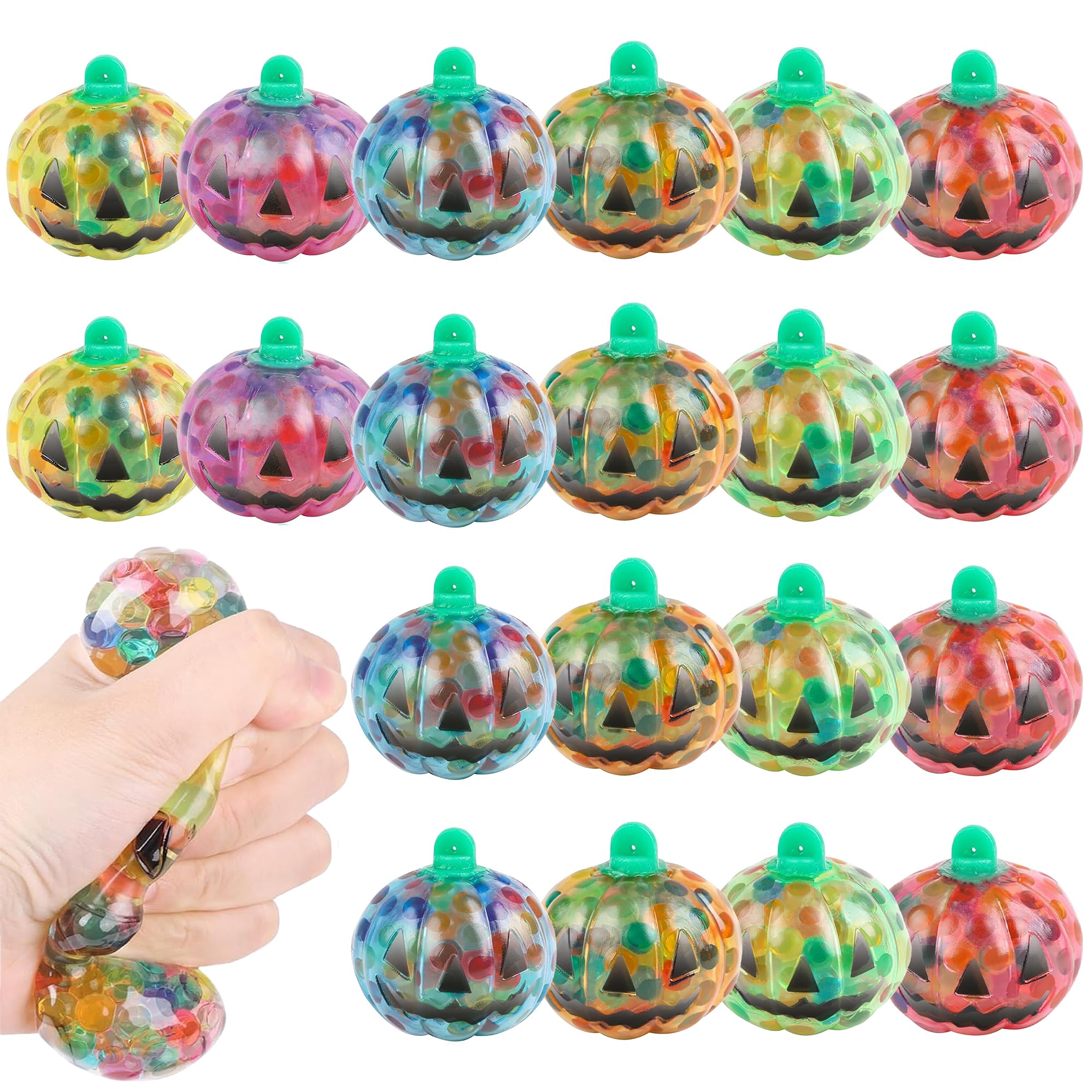 Pumpkin Halloween Squeeze Toys - Set of 24 Squeeze Toys - Stress Relief Squishy Toys for Kids in 6 Colors