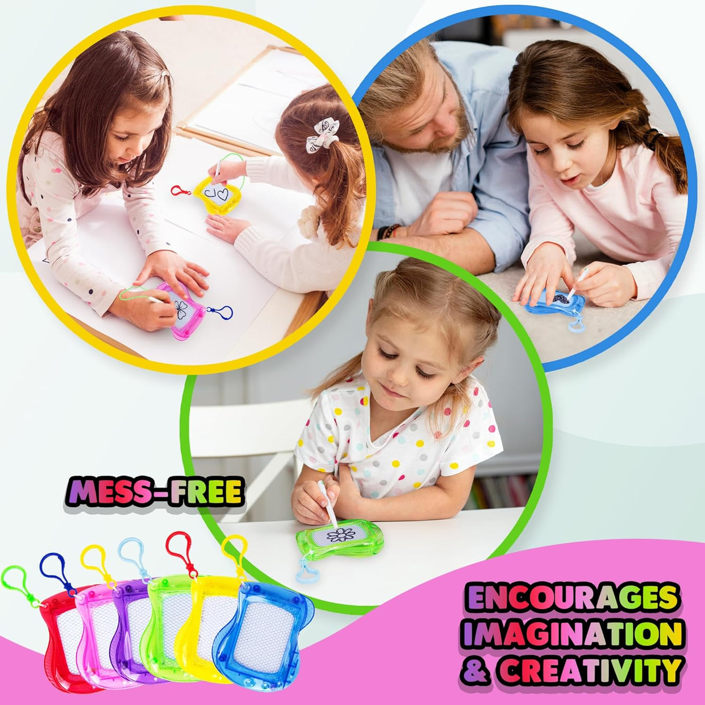 Mini Magnetic Drawing Boards - Set of 12 Mini Doodle Boards - Kids Erasable Magnetic Drawing Boards with Zip Tie Keychain Boost Creativity, Fine Motor Skills - Keychain Party Favors
