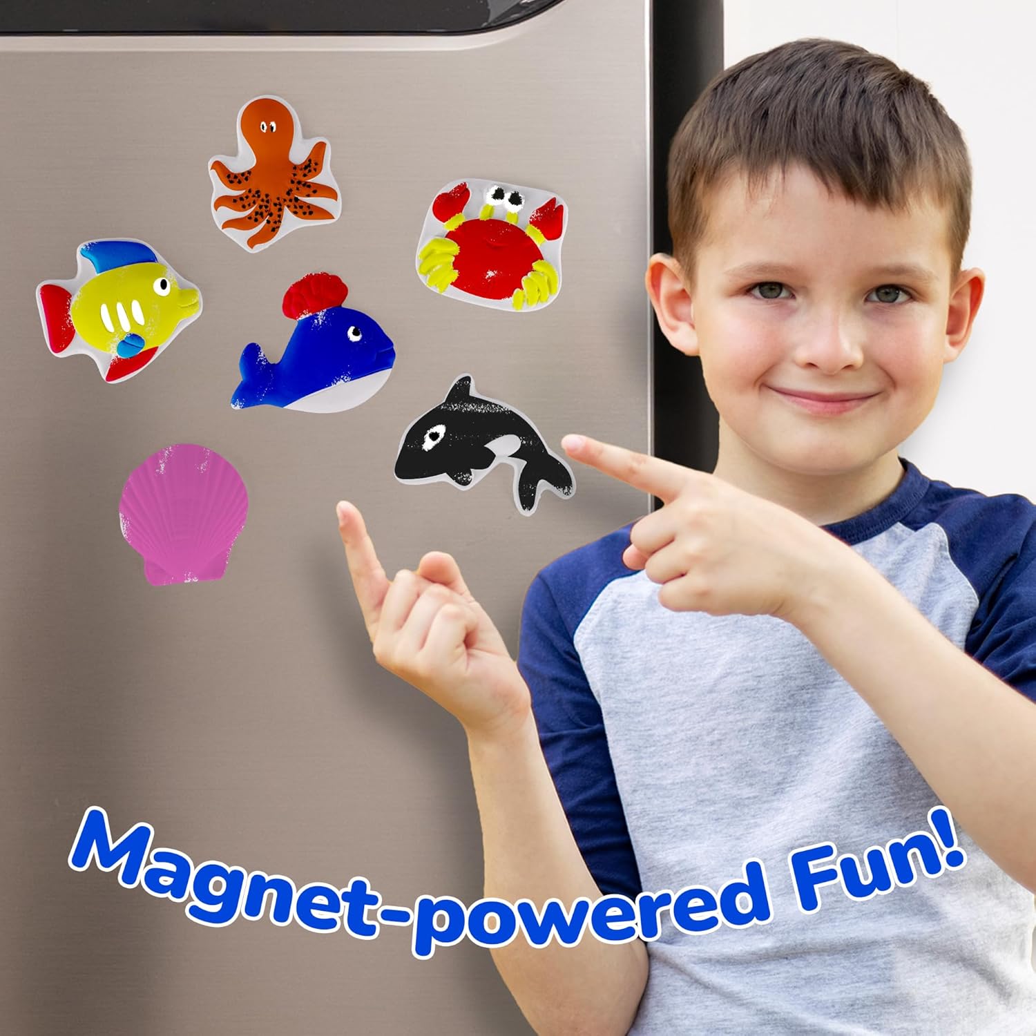 Ocean Animals Plaster Painting Kit for Kids - 6 Aquatic Plaster Figurines, 2 Paint Sets, 2 Brushes, and 6 Circle Magnets for Display - 8 Different Paint Colors - Kids Painting Set