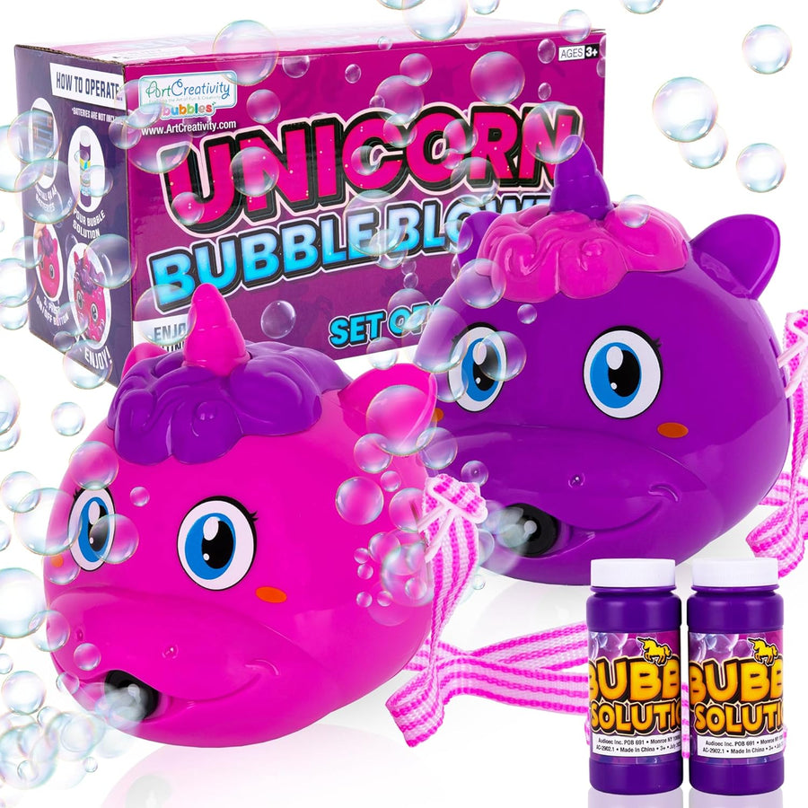 Unicorn Bubble Machine for Kids, Set of 2, Bubble Blower with Bubble Solution Included, Pink & Purple Unicorn Bubble Toys for Girls & Boys