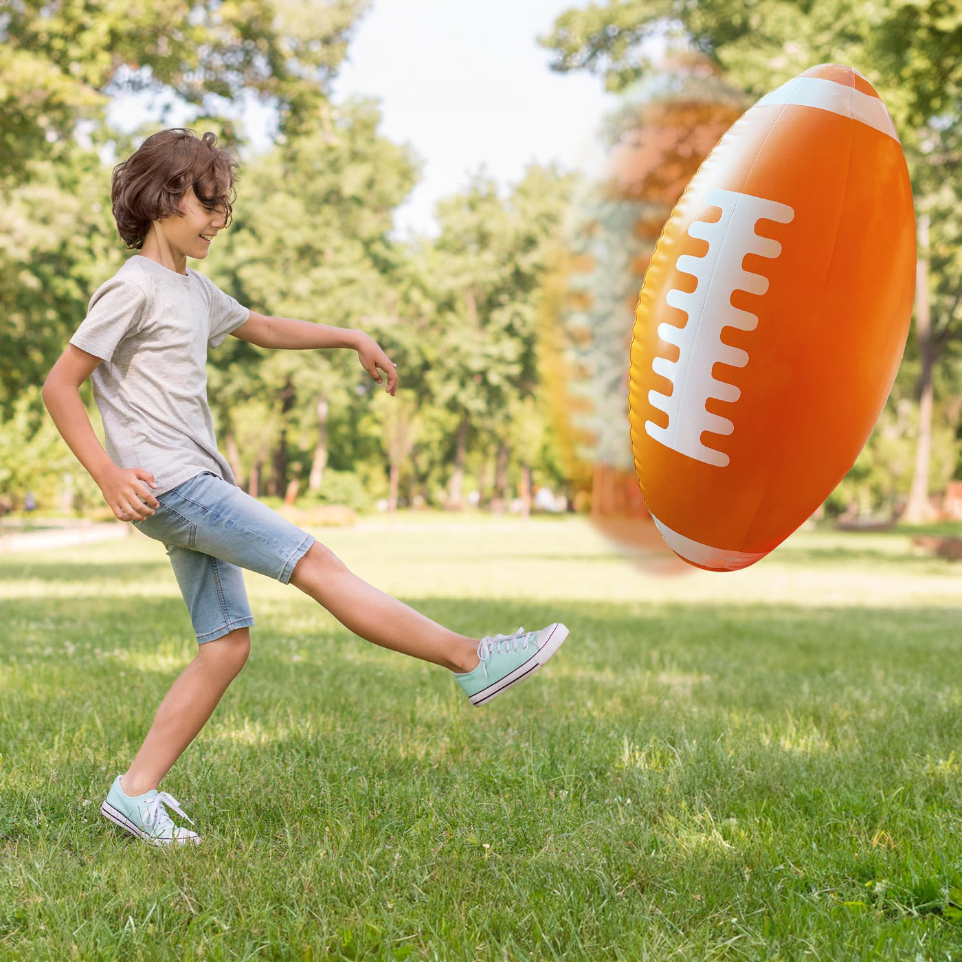 36" Giant Jumbo Inflatable Football with Tee Stand - Large Inflatable Football for Superbowl Party Decorations - Blow Up Football Decor for Tailgates