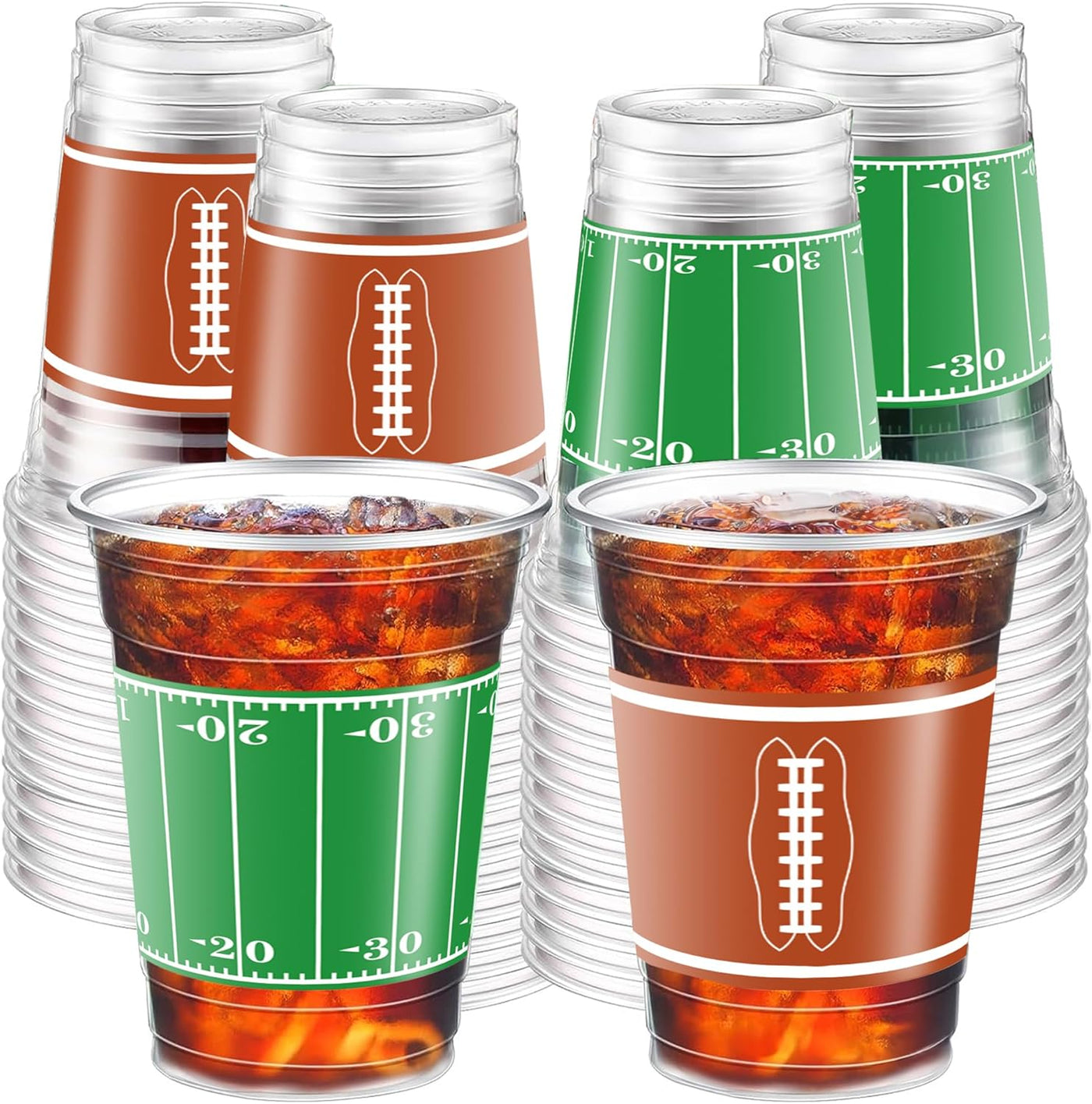 50 Pcs 16oz Football Party Cups - Superbowl Football Theme Cups Party Supplies - Football Disposable Plastic Party Cups - 2 Designs for Football Birthday Party Table Decorations