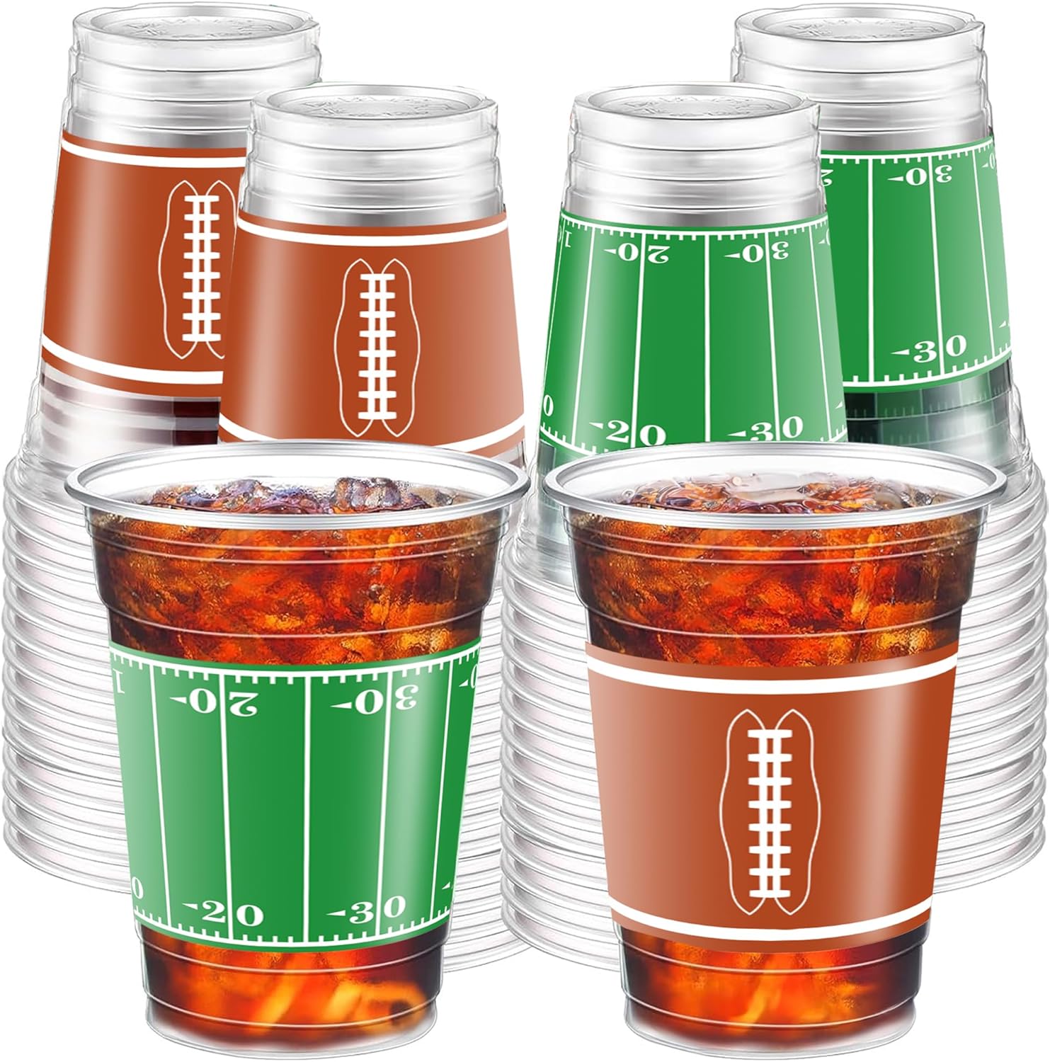 50 Pcs 16oz Football Party Cups - Superbowl Football Theme Cups Party Supplies - Football Disposable Plastic Party Cups - 2 Designs for Football Birthday Party Table Decorations