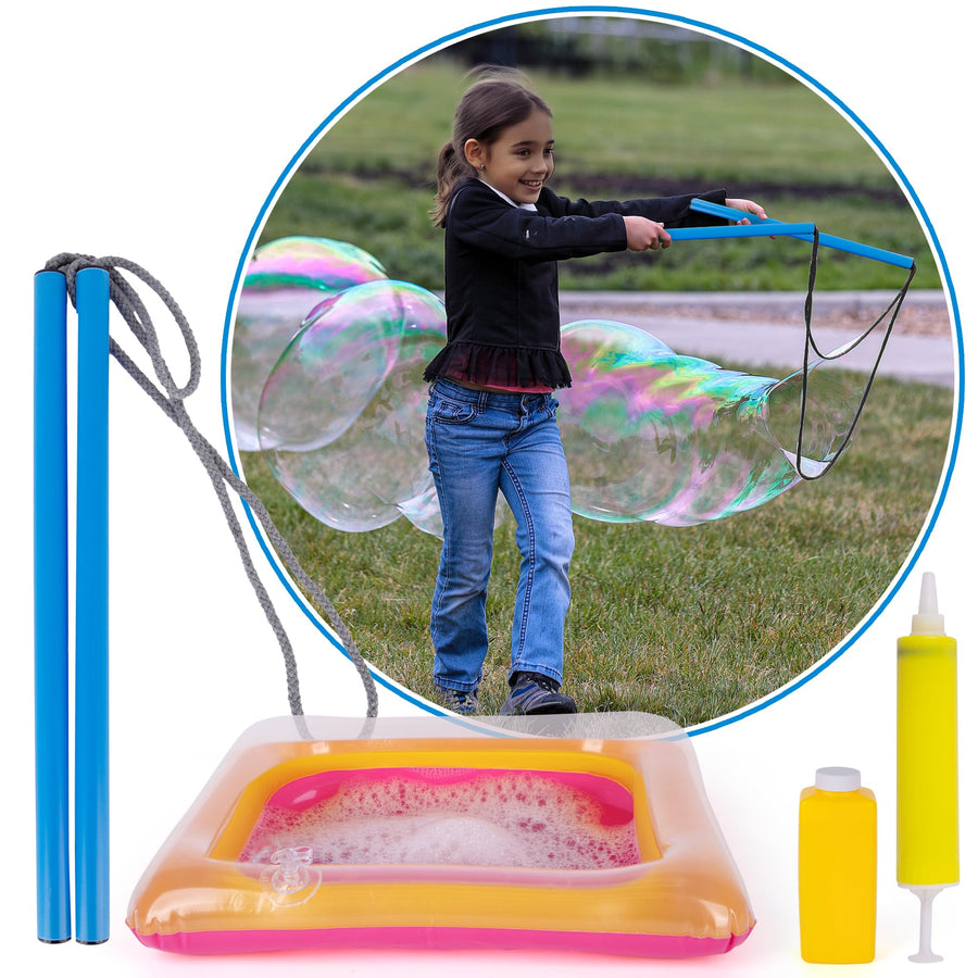 Bubble Rope for Large Bubbles - Giant Bubble Wand Kit with Bubble Rope, Bubble Solution Concentrate, Inflatable Tray, and Pump