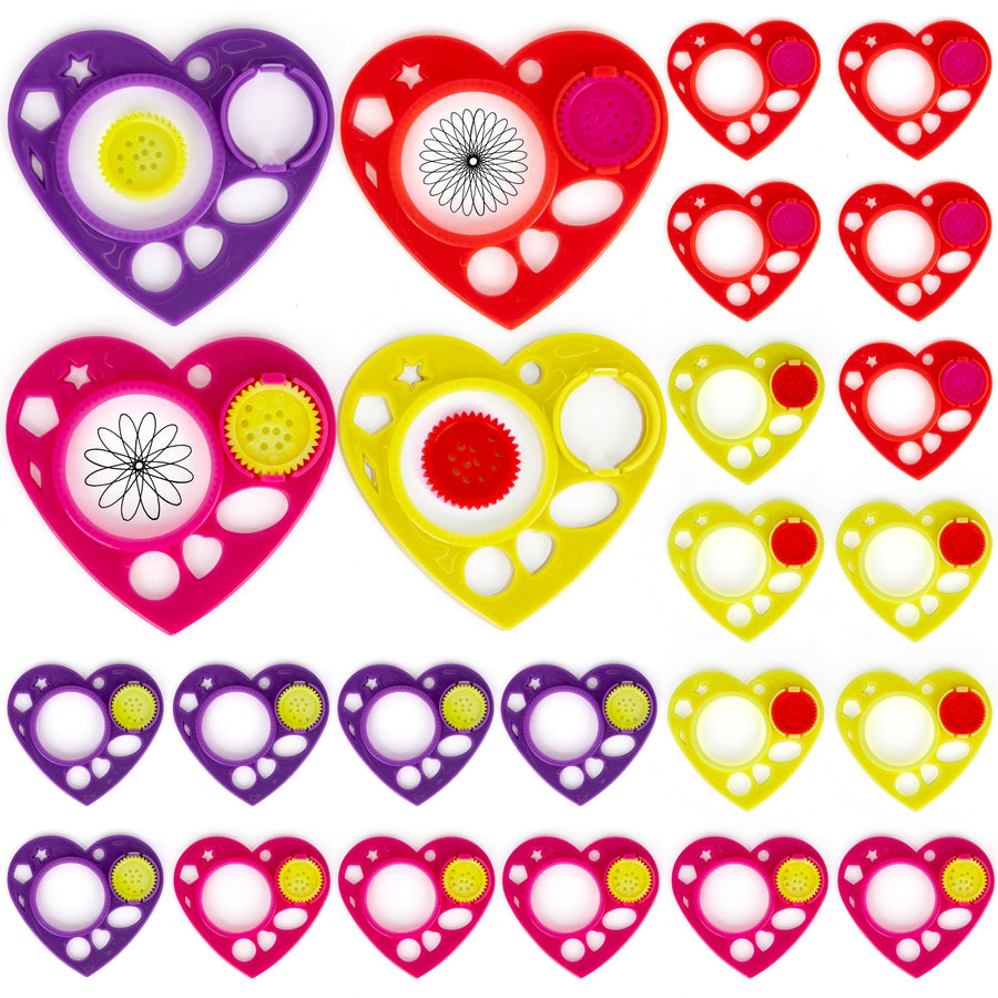 Heart Shaped Spirographs - Set of 24 - Spiral Arts and Craft Set with Stencils & Geometry Gears for Kids & Adults