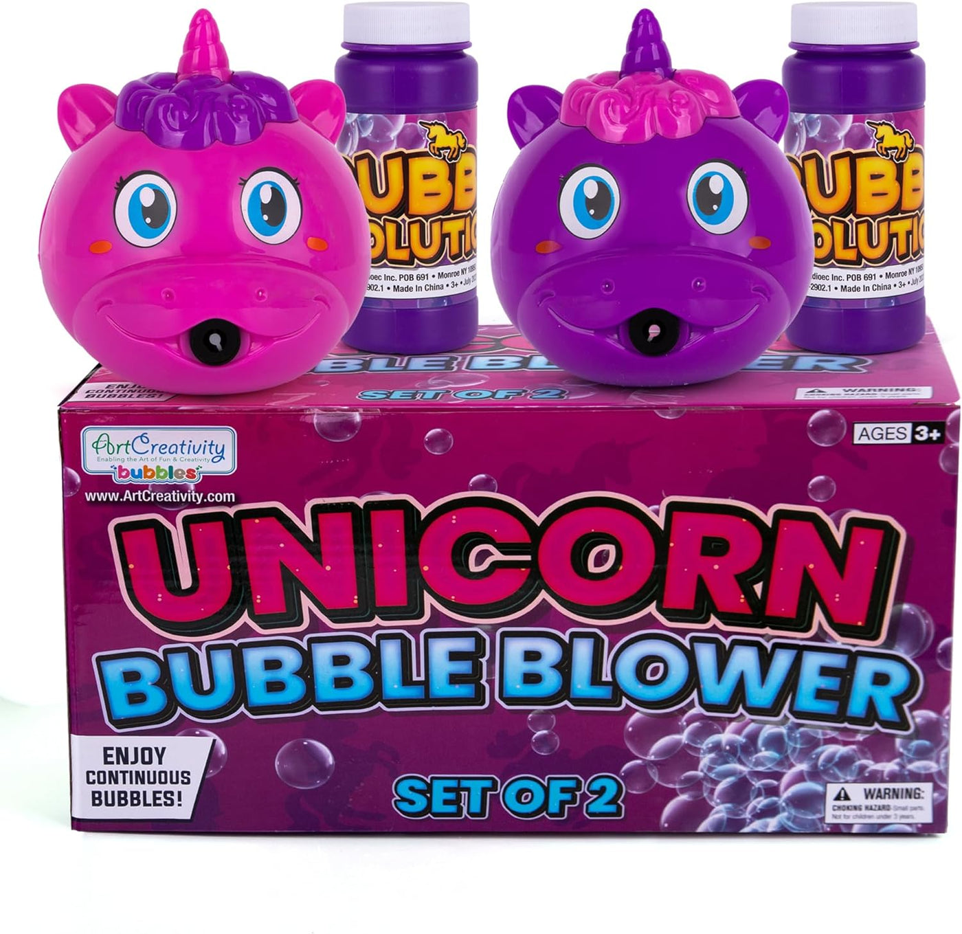 Unicorn Bubble Machine for Kids, Set of 2, Bubble Blower with Bubble Solution Included, Pink & Purple Unicorn Bubble Toys for Girls & Boys