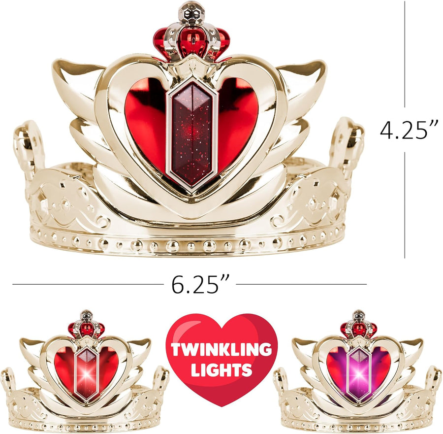 Light Up Princess Crown for Girls - Small Gold and Red Queen Crown for Girls Halloween Queen Costumes - Toy Gem Lights Up in Multiple Colors