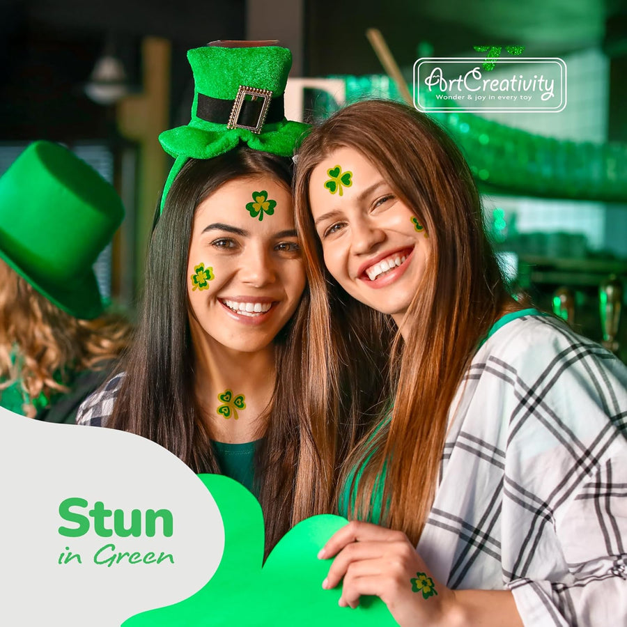 St Patrick’s Day Tattoos with Glitter - Set of 50 - Individual Temporary Shamrock Tattoos in 5 Designs - St. Patrick’s Day Party Favors - St Patty’s Accessories