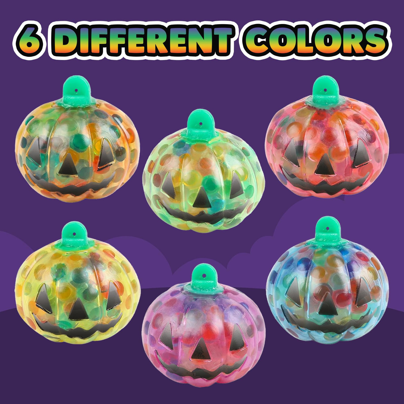 Pumpkin Halloween Squeeze Toys - Set of 24 Squeeze Toys - Stress Relief Squishy Toys for Kids in 6 Colors