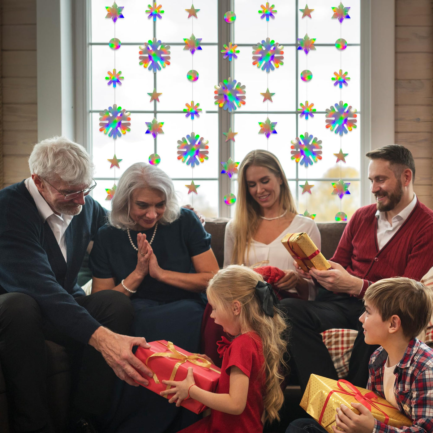Winter Wonderland Garland - 52 Feet Snow Garland - Hanging Snowflake Winter Decorations with 4 Strings Measuring 13 Feet Each - 5 Unique Snowflake Designs - Winter Onederland Party Decor