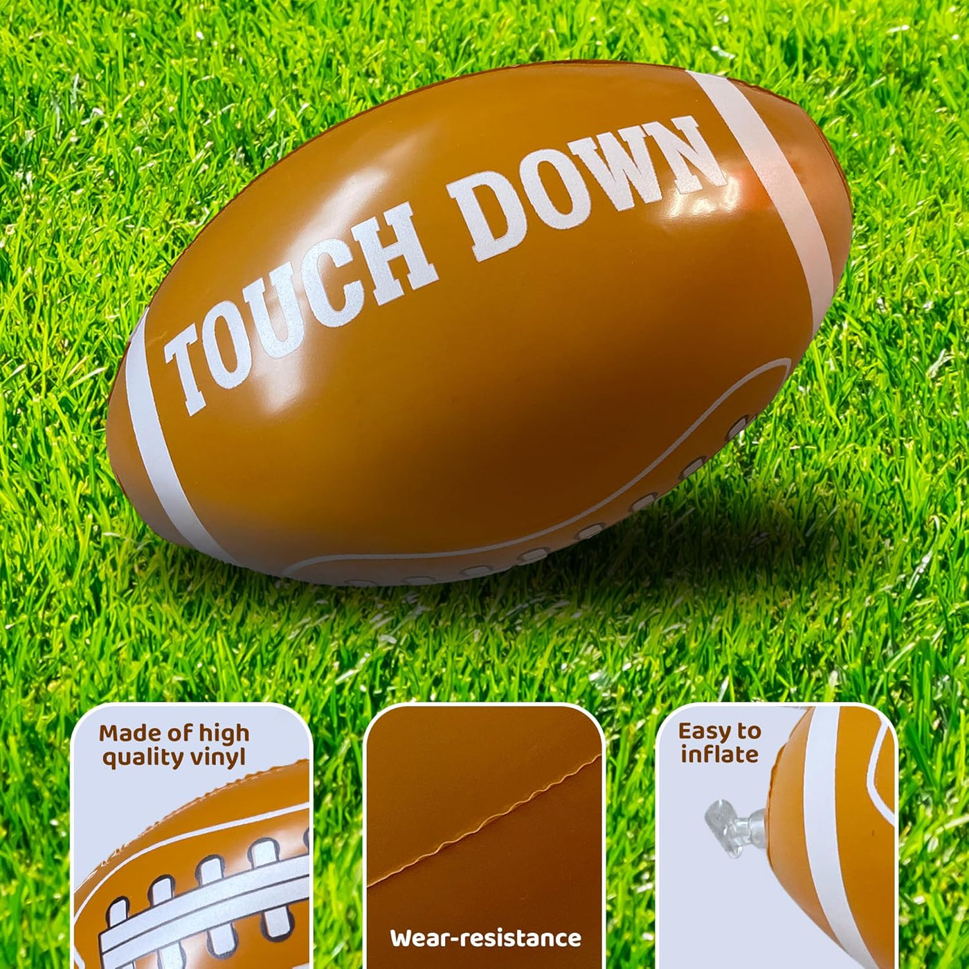 12 Pcs Inflatable Football for Football Party Decorations - Inflatable Blow Up Footballs with Touch Down Design - 12 Inches Long