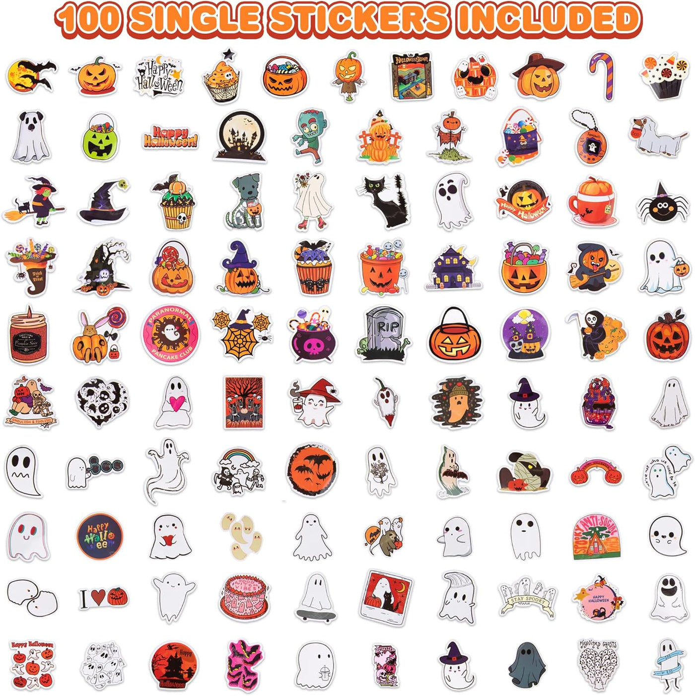 Halloween Stickers for Kids - 100 PC Bulk Halloween Sticker Assortment - Spooky Halloween Stickers with 100 Unique Designs