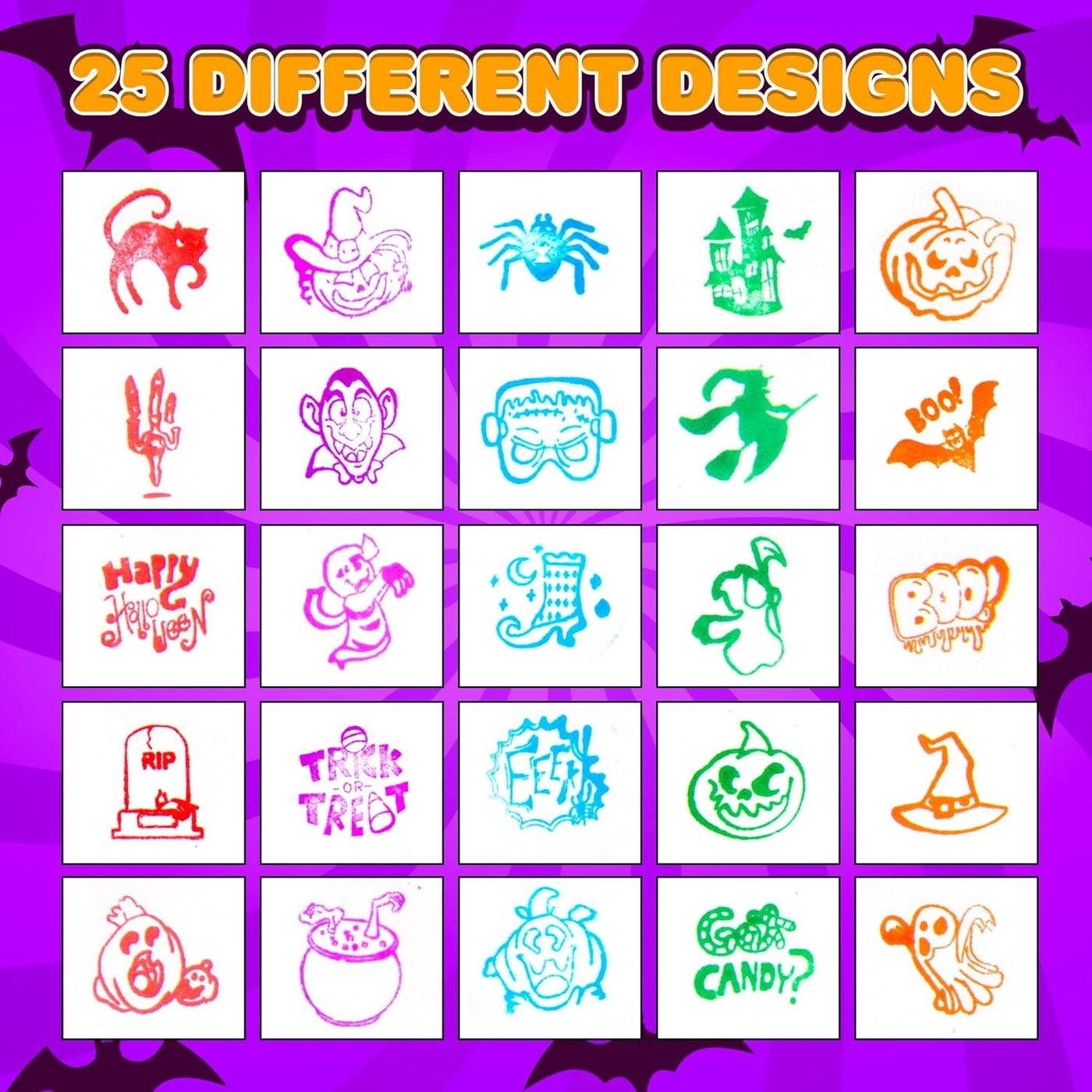 Bulk Halloween Stampers for Kids - Set of 100 Halloween Stamps - Assorted Trick or Treat Stamper Designs for Halloween