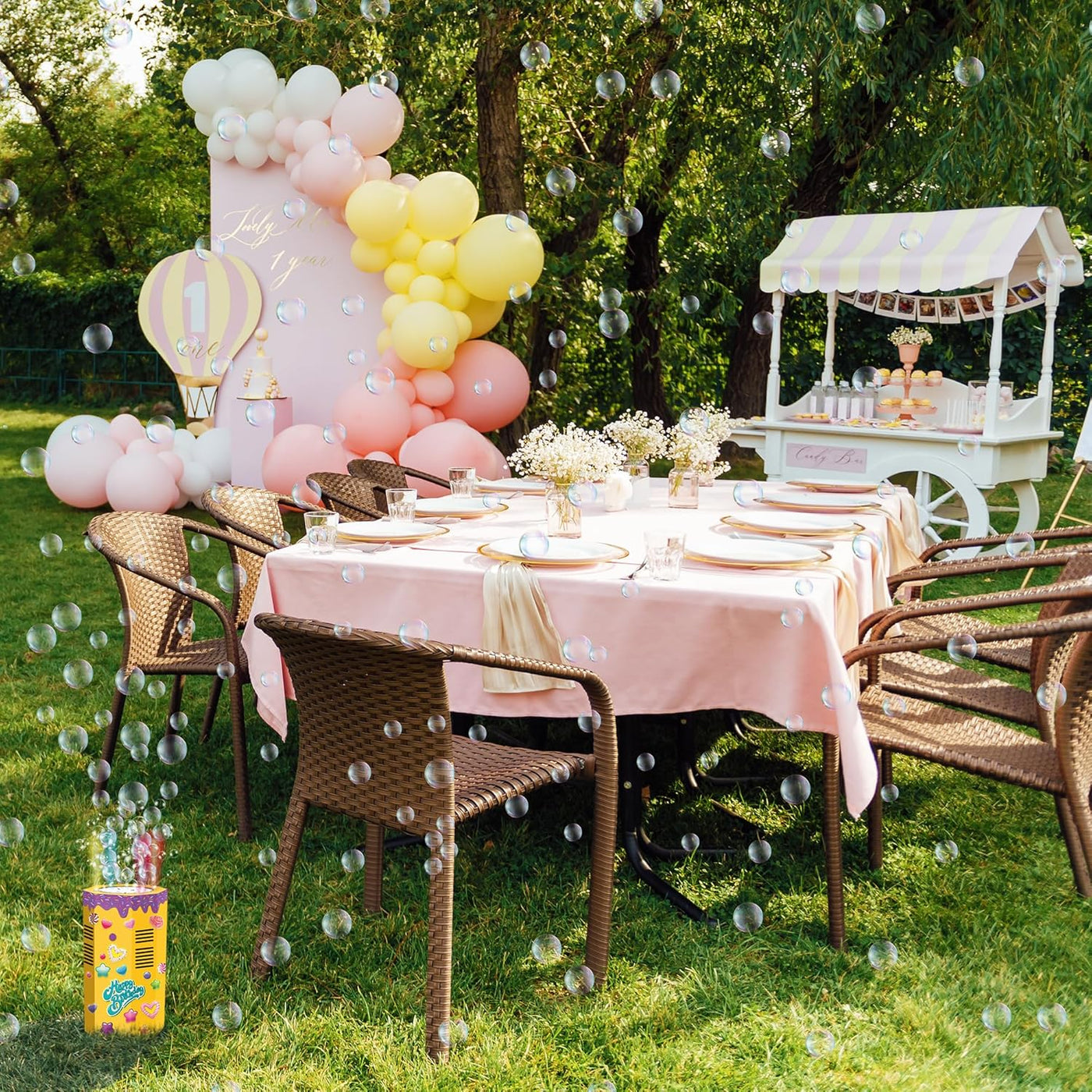 Happy Birthday Bubble Machine with Music - 9" Fake Birthday Cake Bubble Machine - Kids Bubble Blower Sings Happy Birthday - Firework Bubble Machine with LED's, Shower Bubbles, and Music