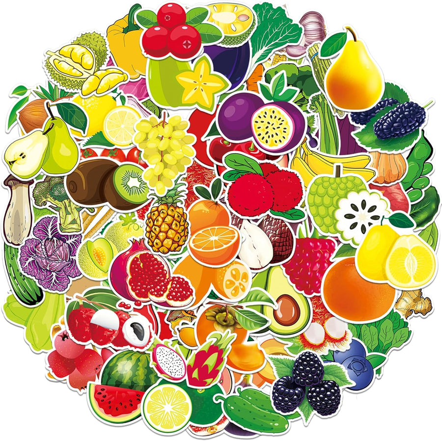 Assorted Fruit and Vegetable Stickers for Kids - Set of 100 Food Stickers - Includes 50 Vegetable Stickers and 50 Fruit Stickers