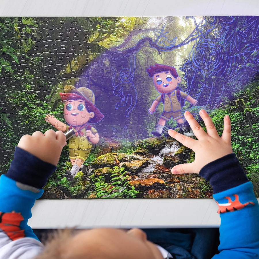 300 PC Glow in The Dark Puzzle - 300-Piece Night in The Jungle Jigsaw Puzzle for Kids with UV Light That Reveals Glow in The Dark Animals