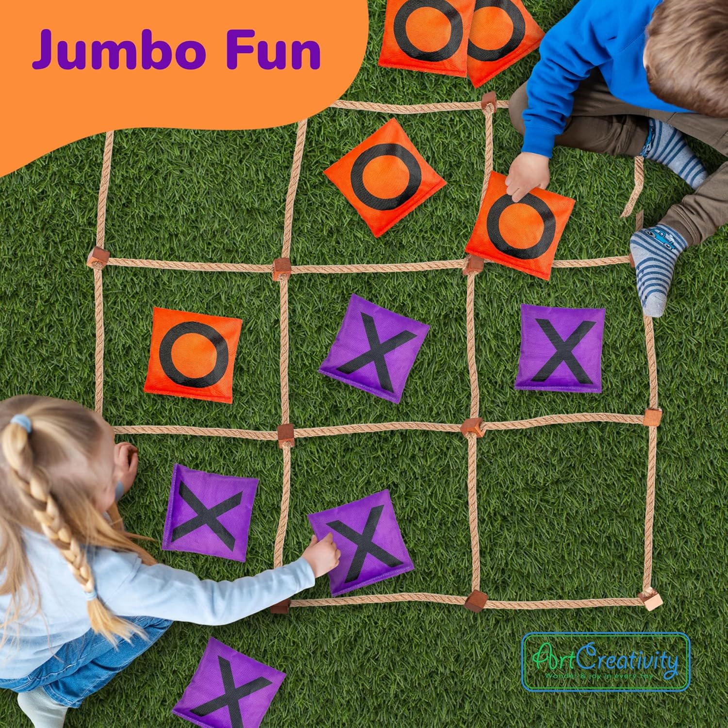 Giant Tic Tac Toe Game Outdoor - 3 x 3 Feet - Includes Rope Grid, 10 Bean Bag Play Pieces, and 1 Drawstring Carry Bag - Large Yard Games - Outdoor Game for Patio, Picnic, Camping