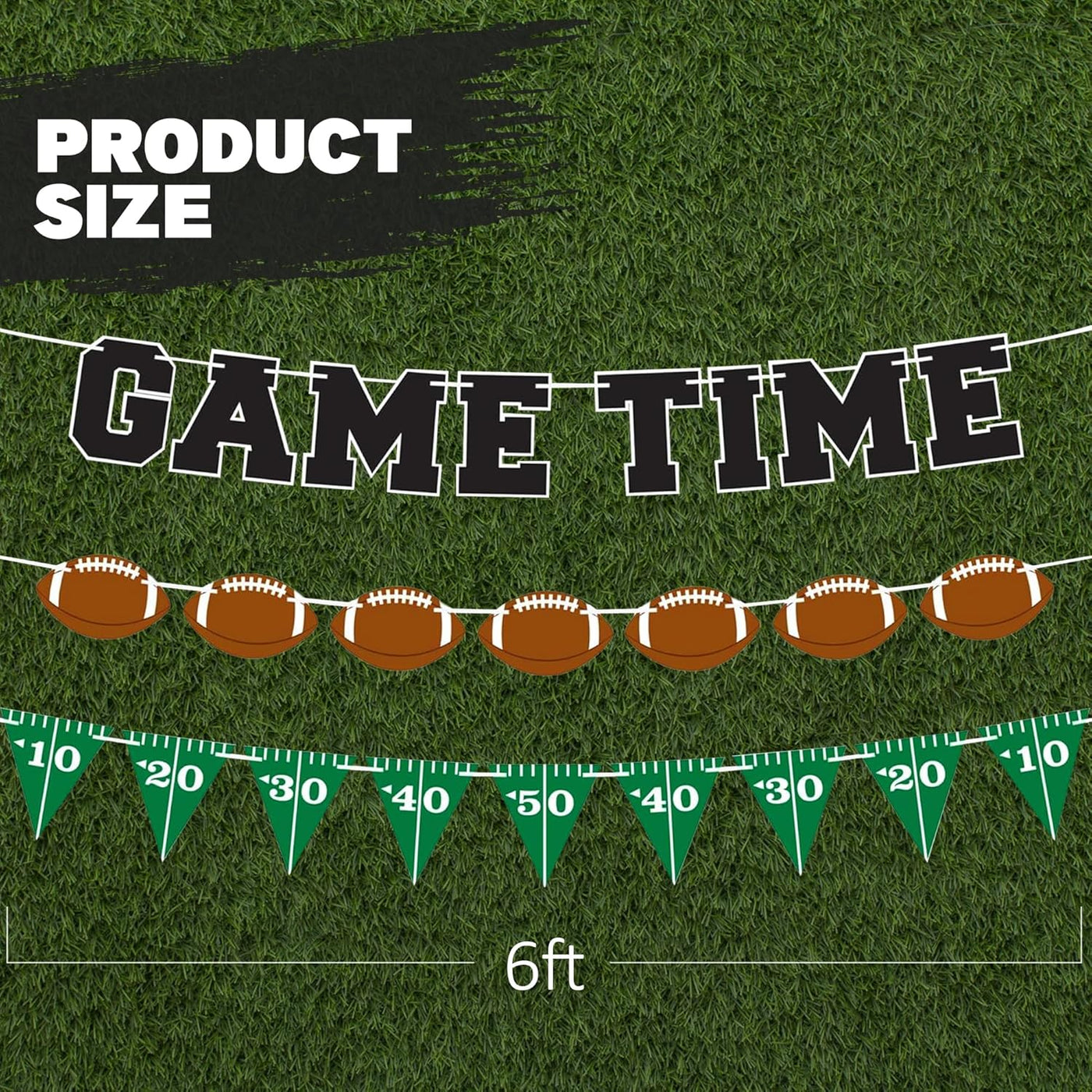 Game Time Football Banner Decoration - Set of 3 - Pre-Strung Football Theme Pennant Flags Banner for Superbowl Party Decorations