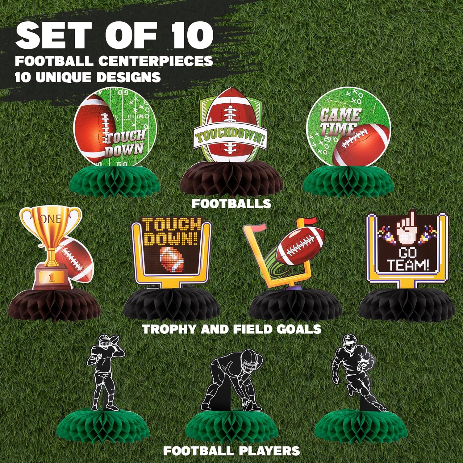 Football Centerpieces for Table - Set of 10 - Superbowl Football Party Table Centerpiece Decoration - Super Bowl Football Table Party Supplies - Football Birthday Party Centerpiece Decor