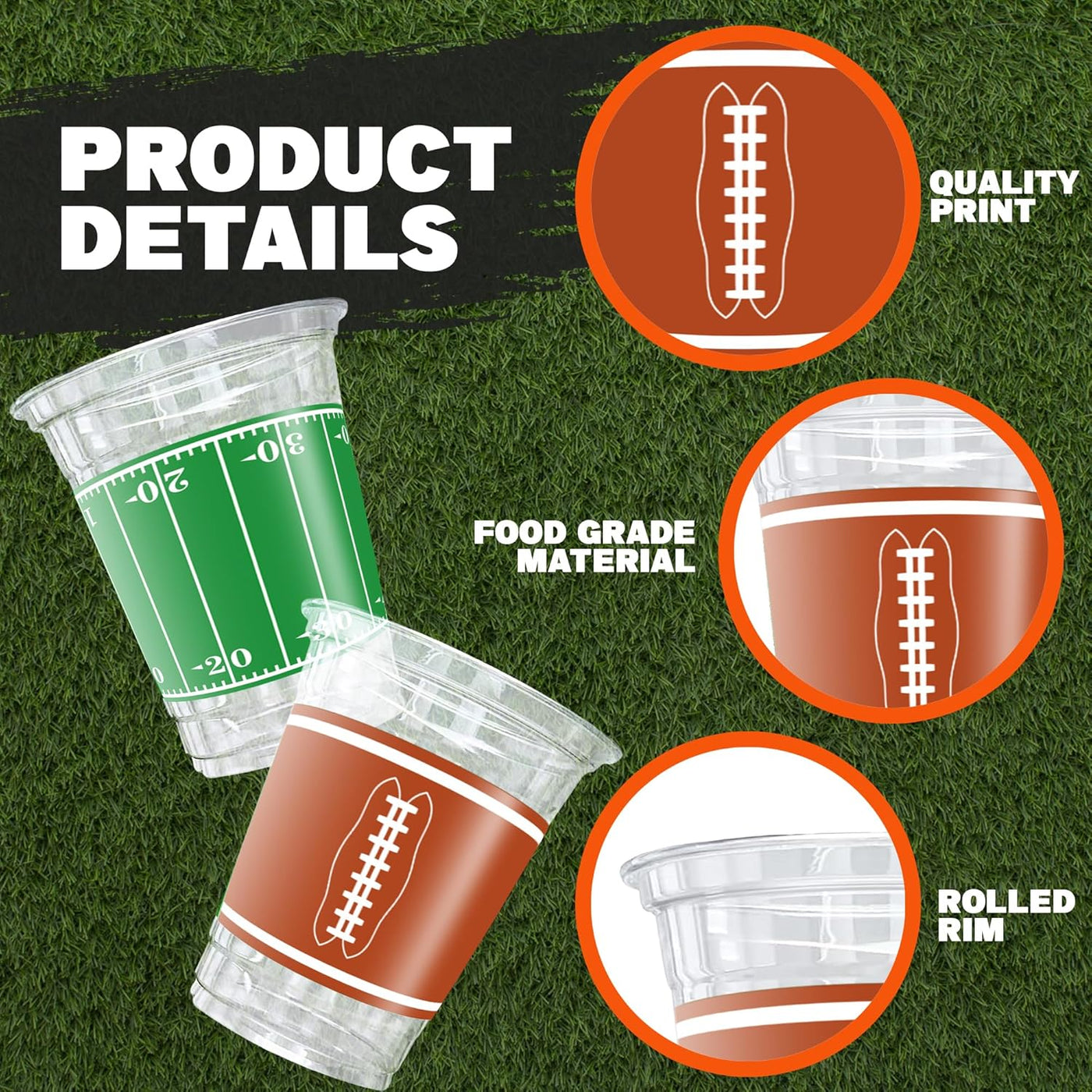 50 Pcs 16oz Football Party Cups - Superbowl Football Theme Cups Party Supplies - Football Disposable Plastic Party Cups - 2 Designs for Football Birthday Party Table Decorations