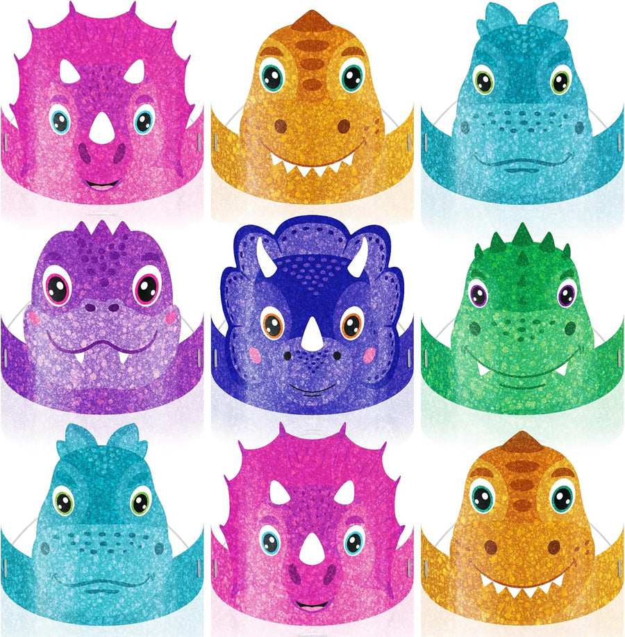 Dinosaur Party Hats - 24 Ct - Sturdy Paper Dino Party Hats in 6 Colorful Designs - Stretchy Strings for a Comfy Fit - Fun Dinosaur Party Favors & Supplies