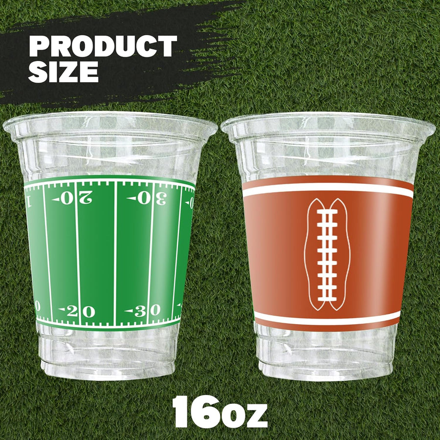 50 Pcs 16oz Football Party Cups - Superbowl Football Theme Cups Party Supplies - Football Disposable Plastic Party Cups - 2 Designs for Football Birthday Party Table Decorations