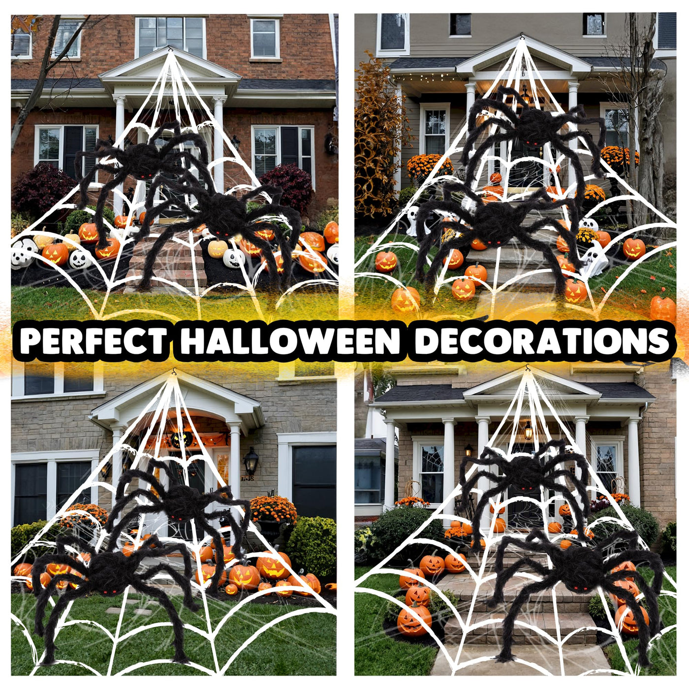 Giant Spider Halloween Decorations - Includes Two 24" Spiders and a 16.4' Spider Web - Outdoor Spider Web Decoration with 2 Giant Spiders