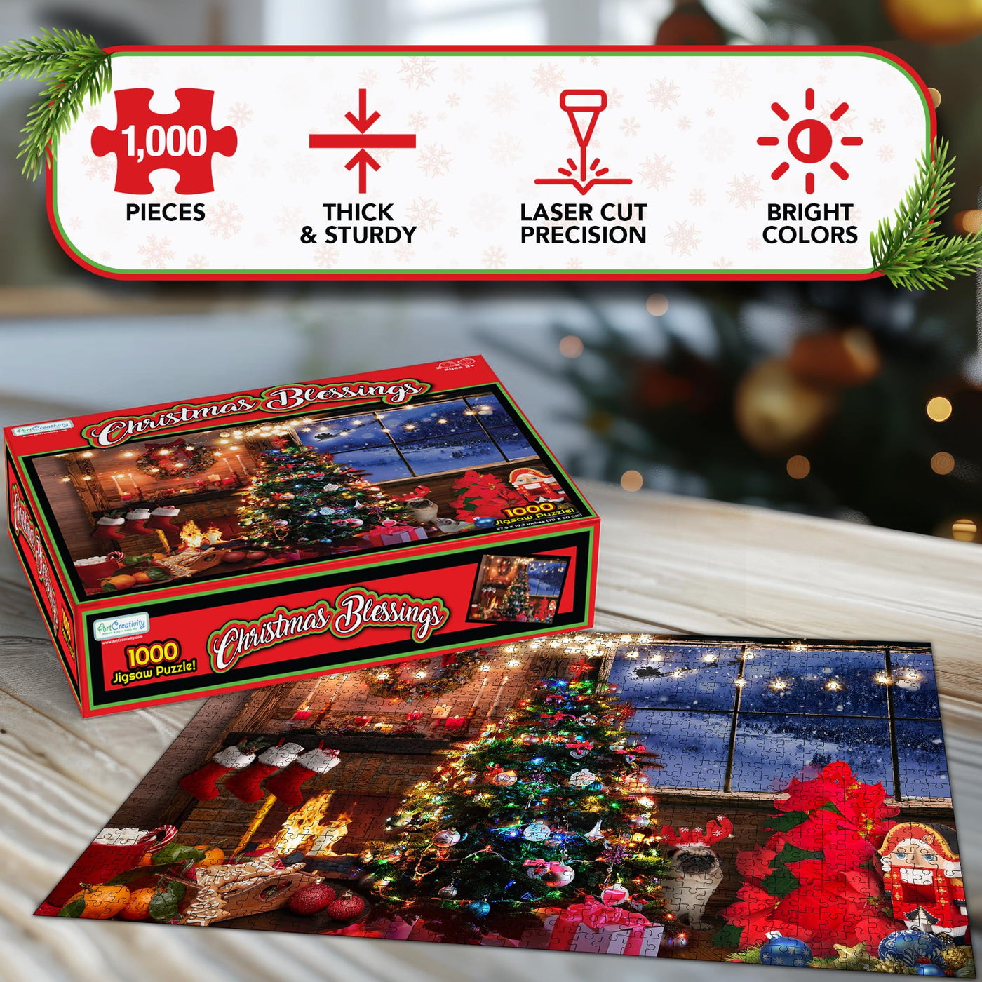 Christmas Jigsaw Puzzle 1000 Pieces - 26 x 19 Inches - 1000 Piece Christmas Puzzle for Kids, Adults, Family - Fun Holiday Puzzles for Family Christmas Activities