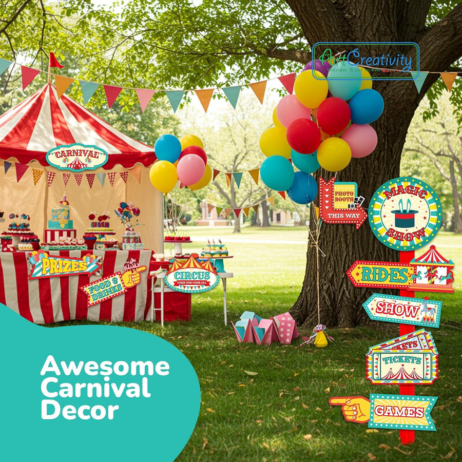 Carnival Signs - 20 Pack - Circus Events Directional Signs and Decorations - Carnival Photo Booth Props for Circus Theme Birthday Celebrations, Parties