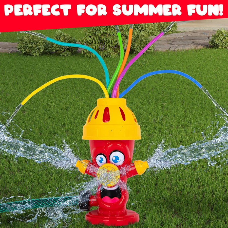 Fire Hydrant Sprinkler for Kids - Fun Sprinkler for Outdoor Play with Silly Face and Colorful Foam Tubes