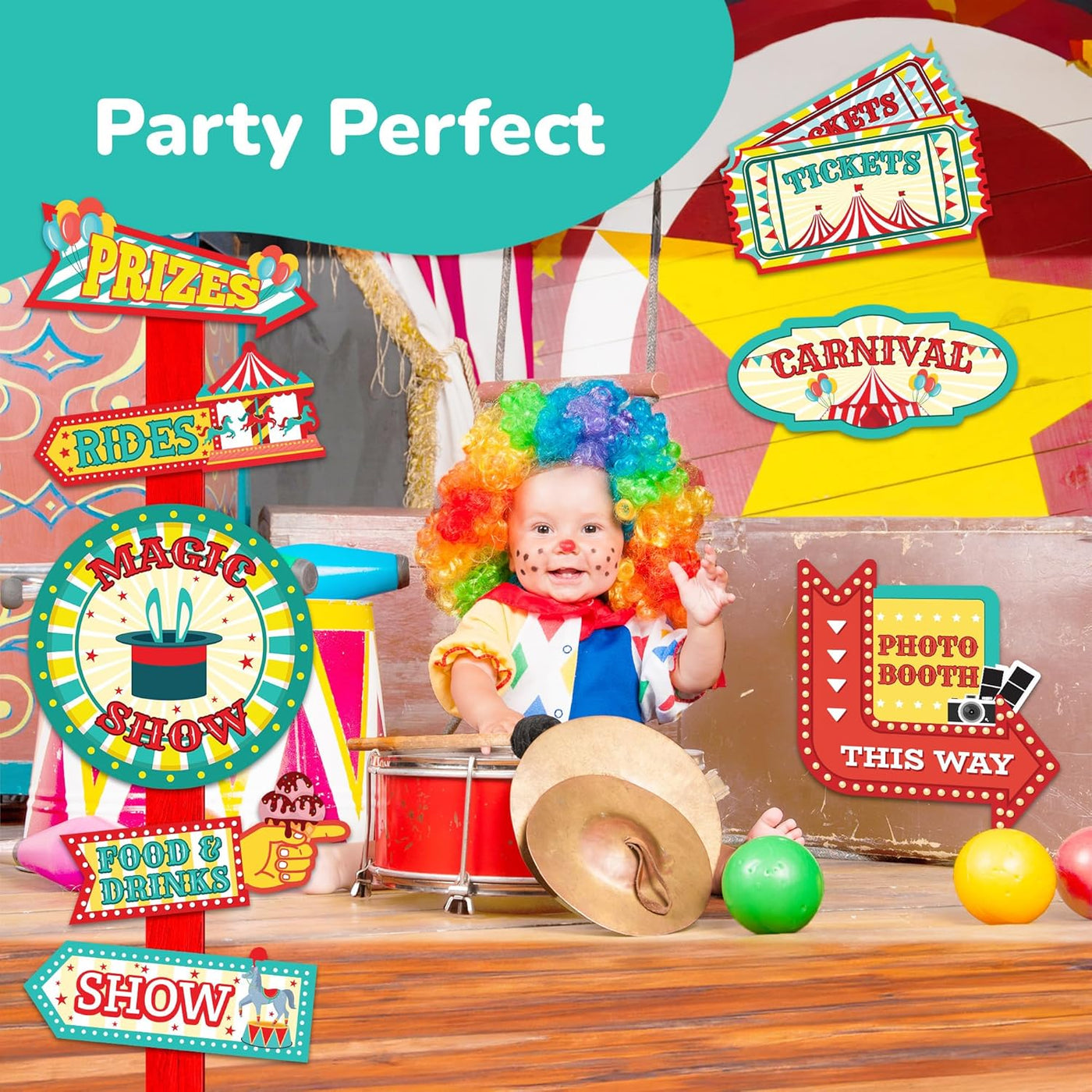 Carnival Signs - 20 Pack - Circus Events Directional Signs and Decorations - Carnival Photo Booth Props for Circus Theme Birthday Celebrations, Parties