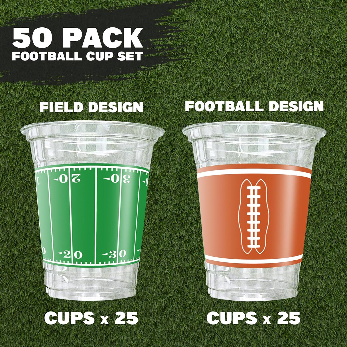 50 Pcs 16oz Football Party Cups - Superbowl Football Theme Cups Party Supplies - Football Disposable Plastic Party Cups - 2 Designs for Football Birthday Party Table Decorations
