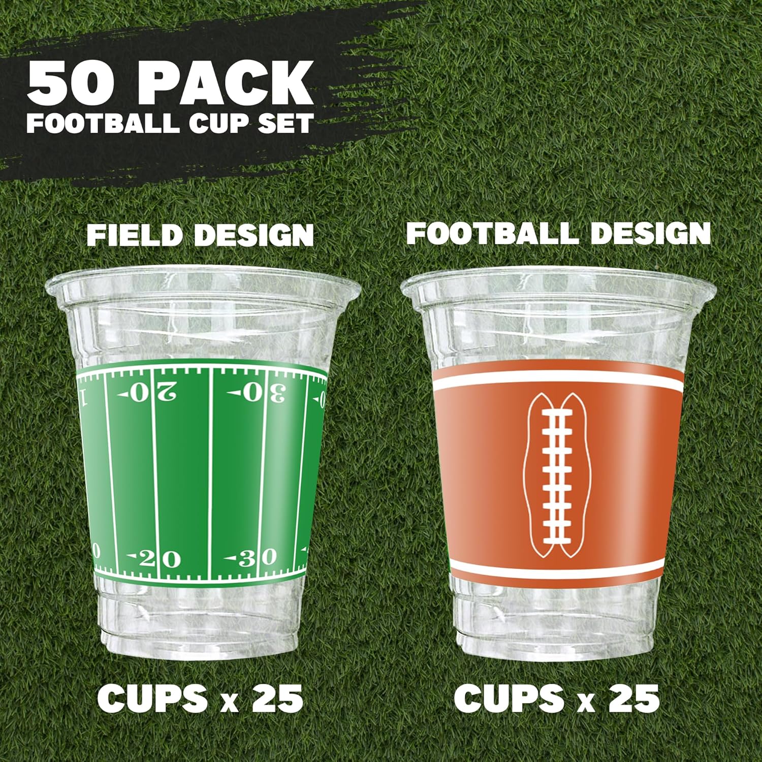 50 Pcs 16oz Football Party Cups - Superbowl Football Theme Cups Party Supplies - Football Disposable Plastic Party Cups - 2 Designs for Football Birthday Party Table Decorations