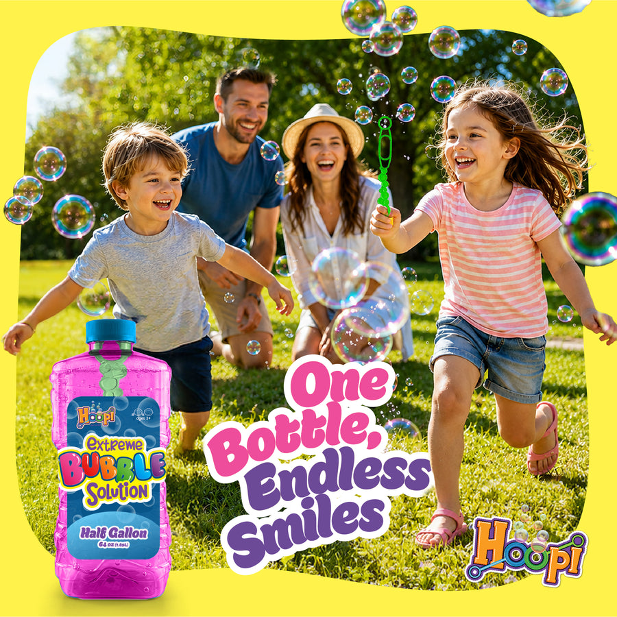 Hoopi RTU Bubbles Solution Bottle with Wand for Kids - Half Gallon Bubble Solution - Pink Bottle