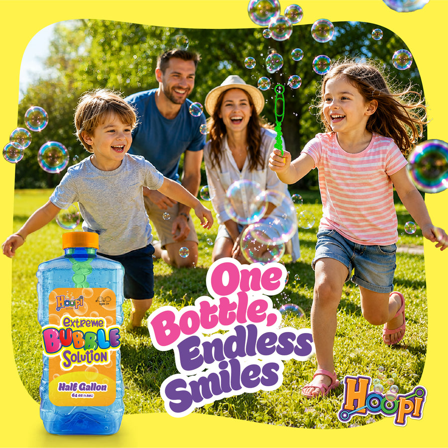 Hoopi RTU Bubbles Solution Bottle with Wand for Kids - Half Gallon Bubble Solution - Blue Bottle