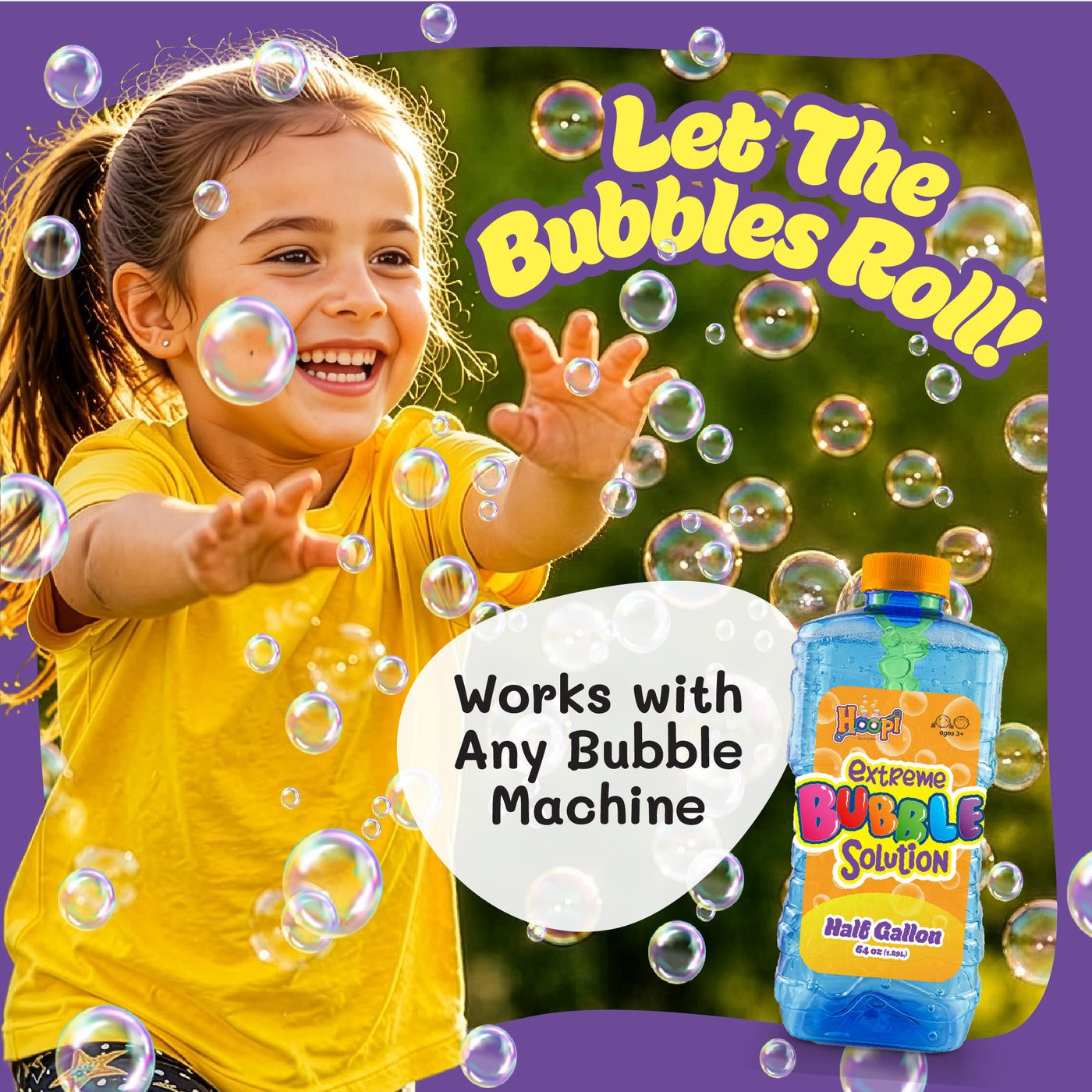 Hoopi RTU Bubbles Solution Bottle with Wand for Kids - Half Gallon Bubble Solution - Blue Bottle