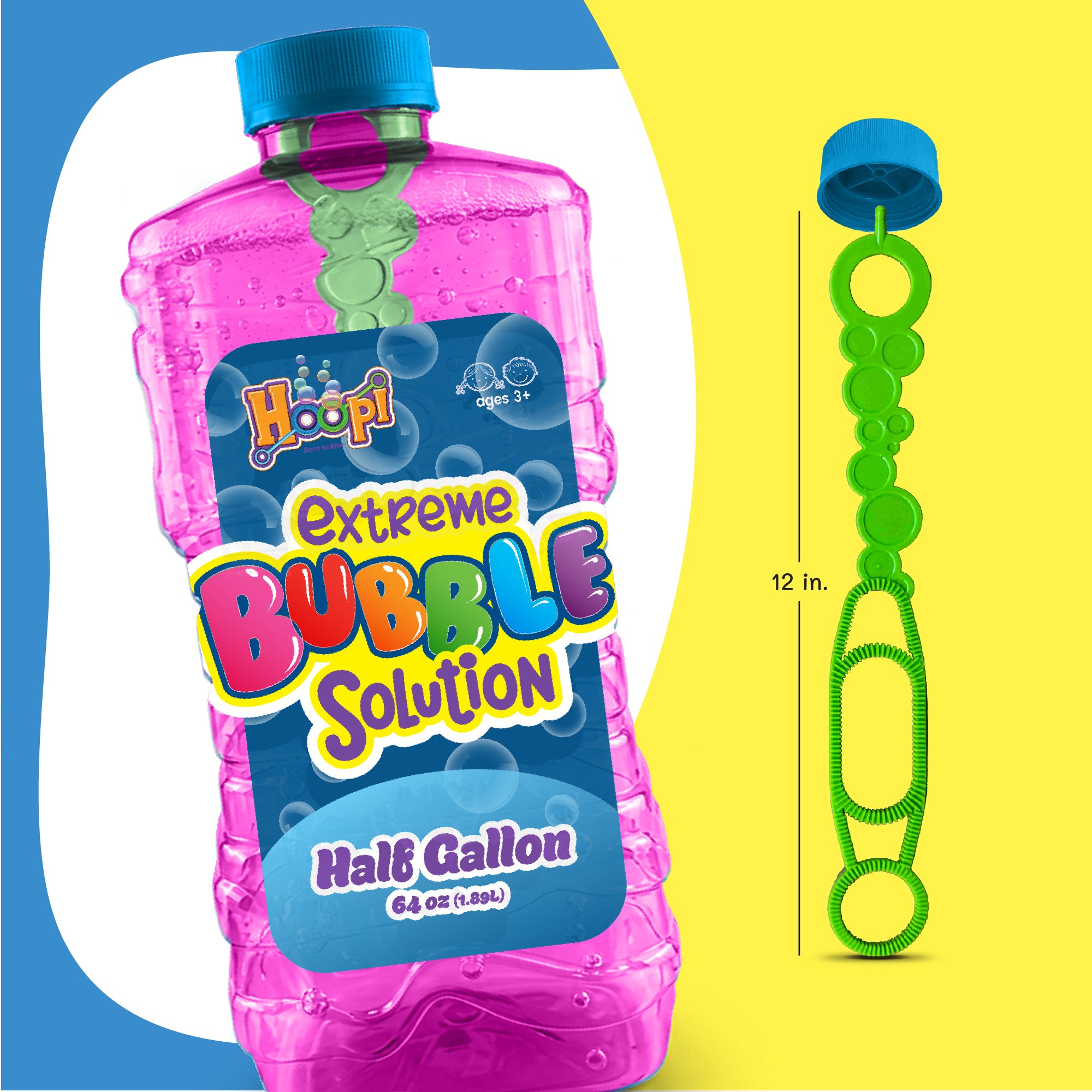 Hoopi RTU Bubbles Solution Bottle with Wand for Kids - Half Gallon Bubble Solution - Pink Bottle