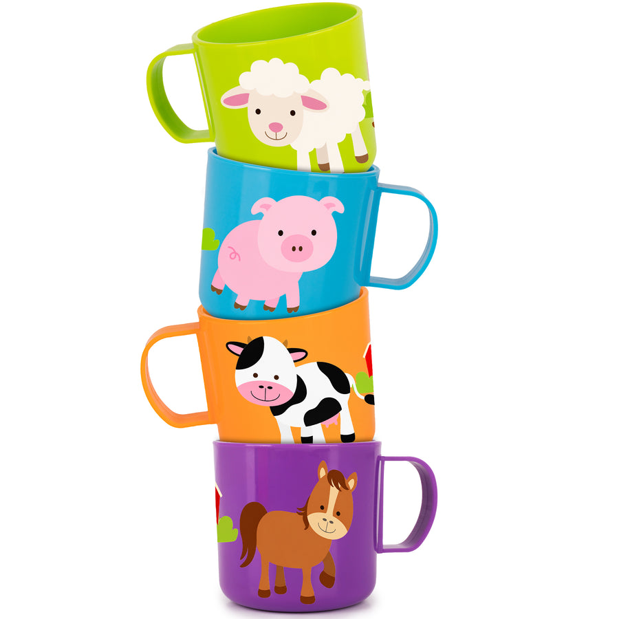 Farm Animal Mugs for Kids - Set of 4 - Plastic Toddler Cups