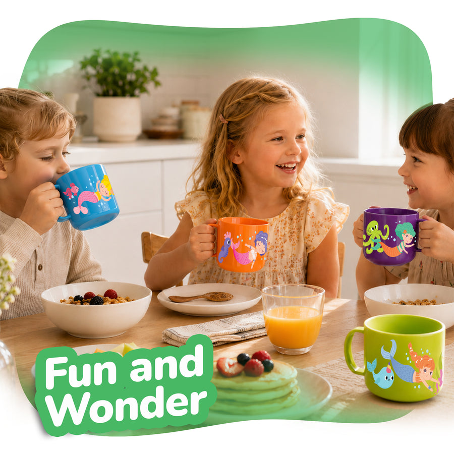 Mermaid Mugs for Kids - Set of 4 - Plastic Toddler Cups