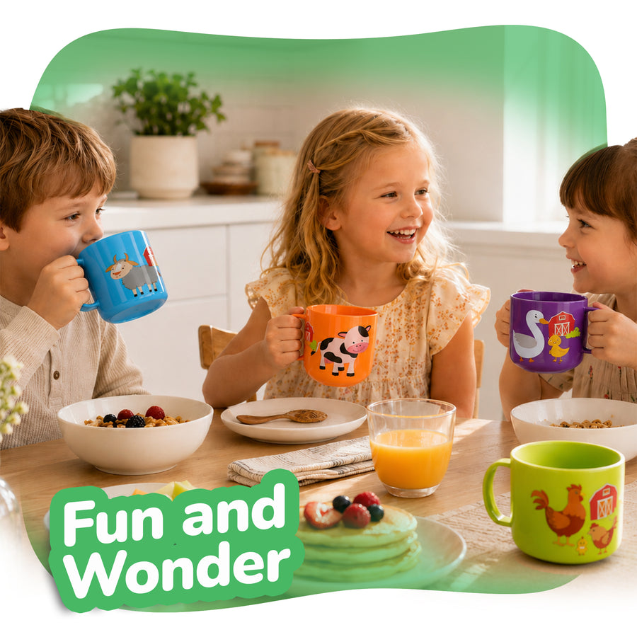 Farm Animal Mugs for Kids - Set of 4 - Plastic Toddler Cups