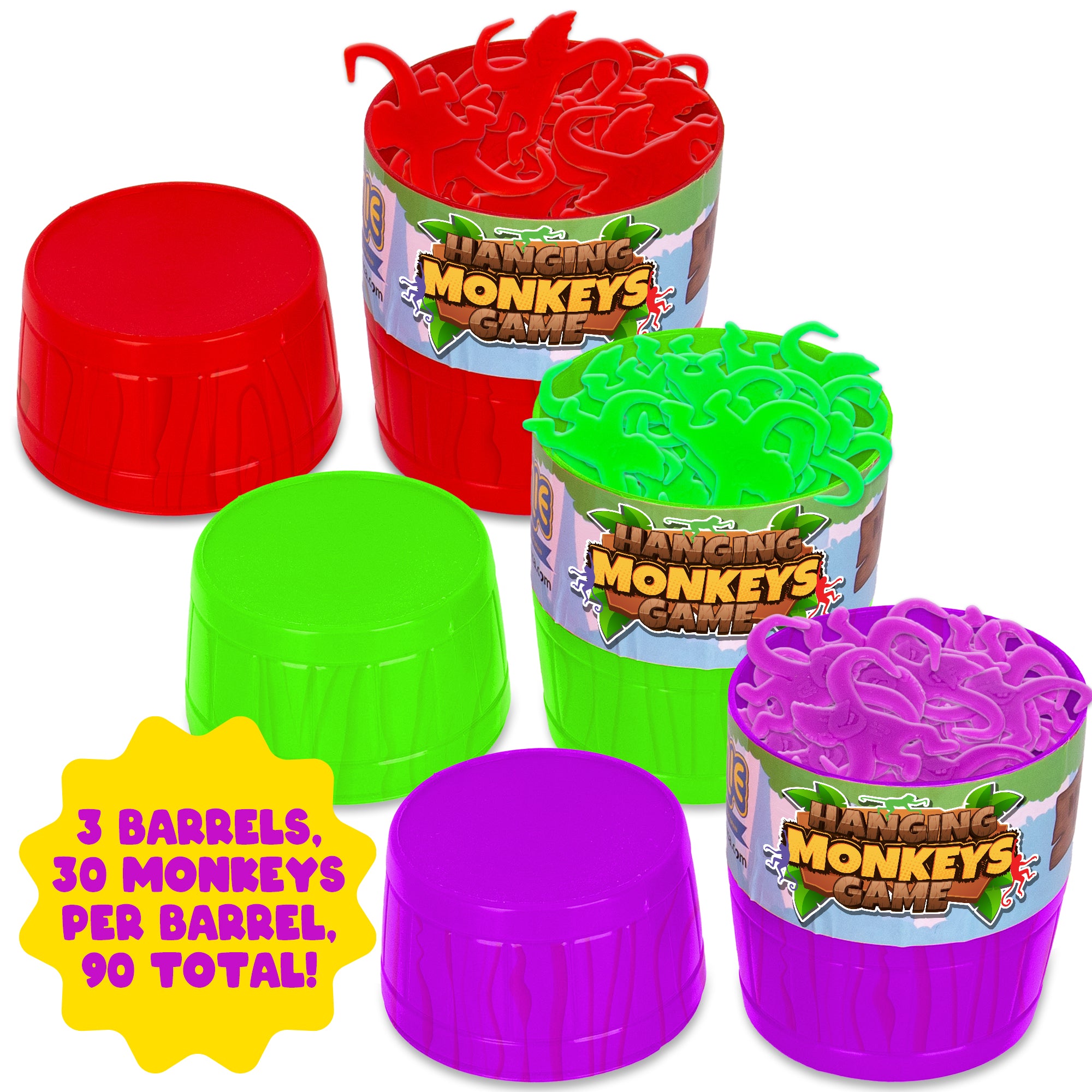 Hanging Monkeys Game - 3 Barrels with 30 Monkeys Each - Fun Games for Family Game Night