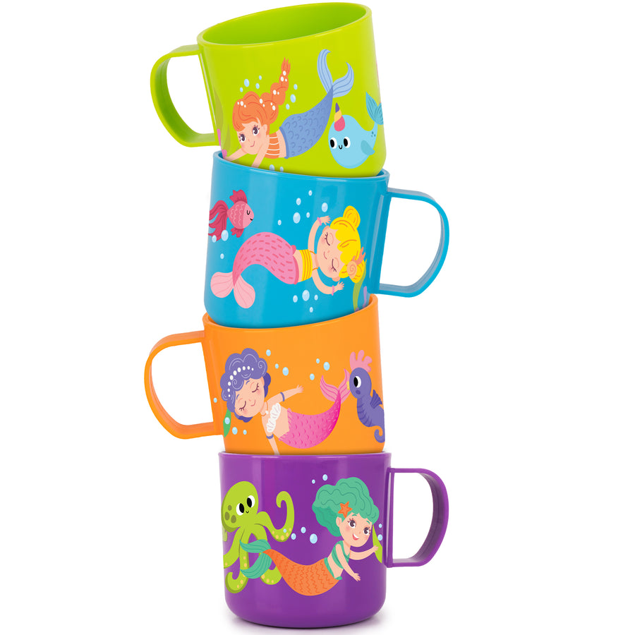 Mermaid Mugs for Kids - Set of 4 - Plastic Toddler Cups