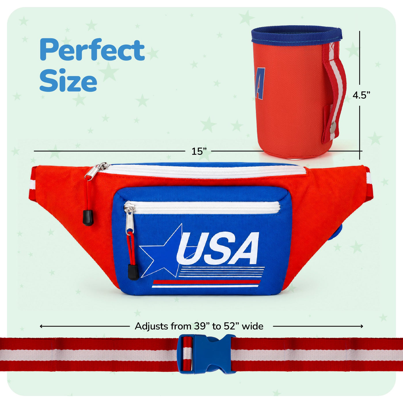 Patriotic Fanny Pack with Beer Can Holder - Patriotic Accessories in Red, White, and Blue - American Flag Overalls for USA Themed Parties, 4th of July Festivities, & Memorial Day