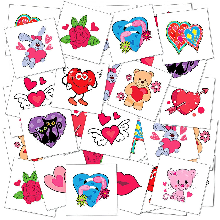 Temporary Valentines Tattoos for Kids, Assorted Tattoo Designs - Pack of 144