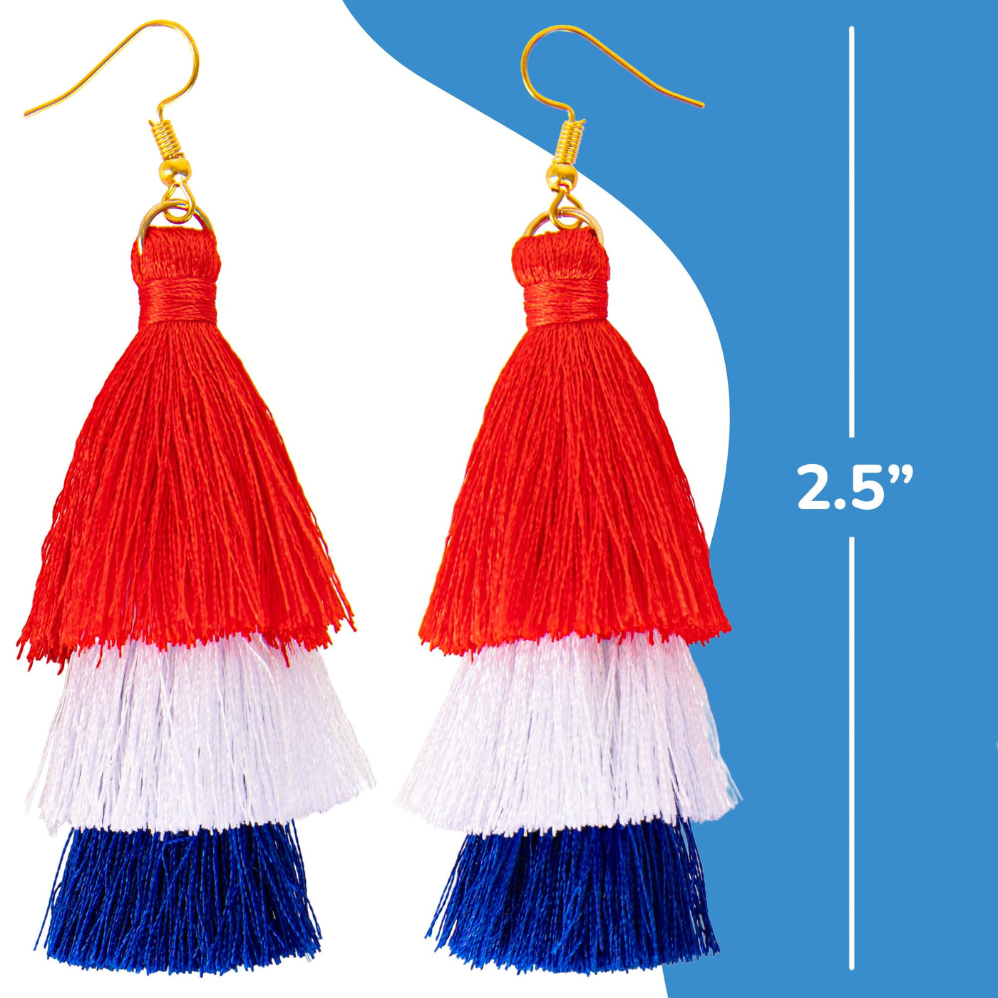ArtCreativity Patriotic Earrings for Women - Red White and Blue Earrings for Women with a Tassel Design